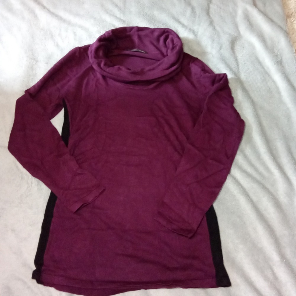 Maurices Womens Plum Purple Black Side Stripe Cowl Neck Tunic Sweater Large